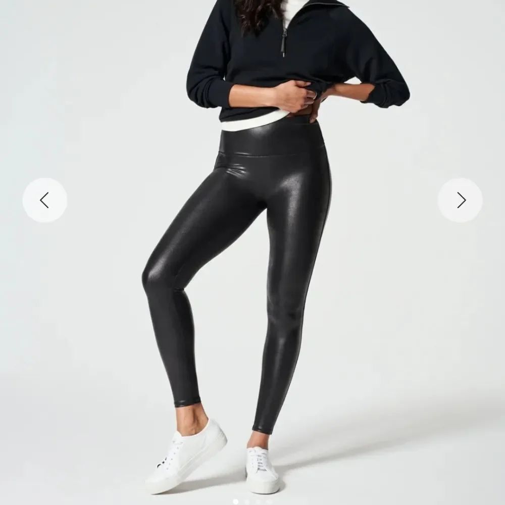 SPANX Jet Black Leather Like Leggings Size L